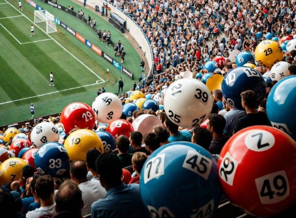 Illustration of a football stadium blended with lottery balls