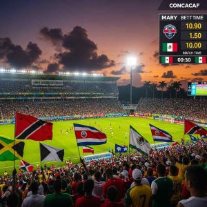 A CONCACAF football match in a Caribbean stadium